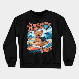 Wave-Riding Yorkshire Terrier Pup Crewneck Sweatshirt